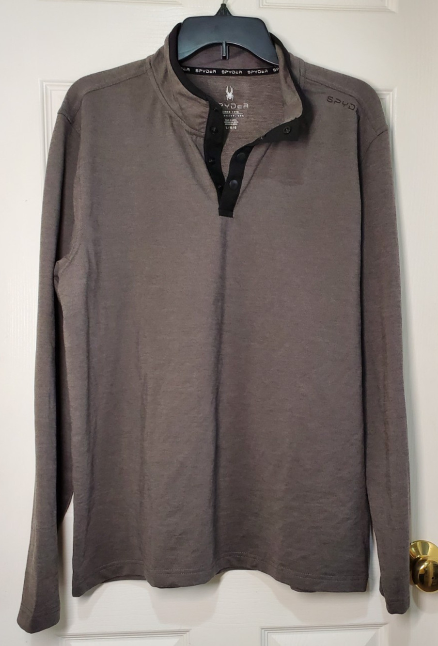 Spyder Mens Large Snap Mock Neck Pullover Gray Long Sleeve Performance Shirt